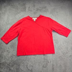 Norm Thompson Women's Petite Large Red Pullover Top Shirt Mock Wrap Cotton